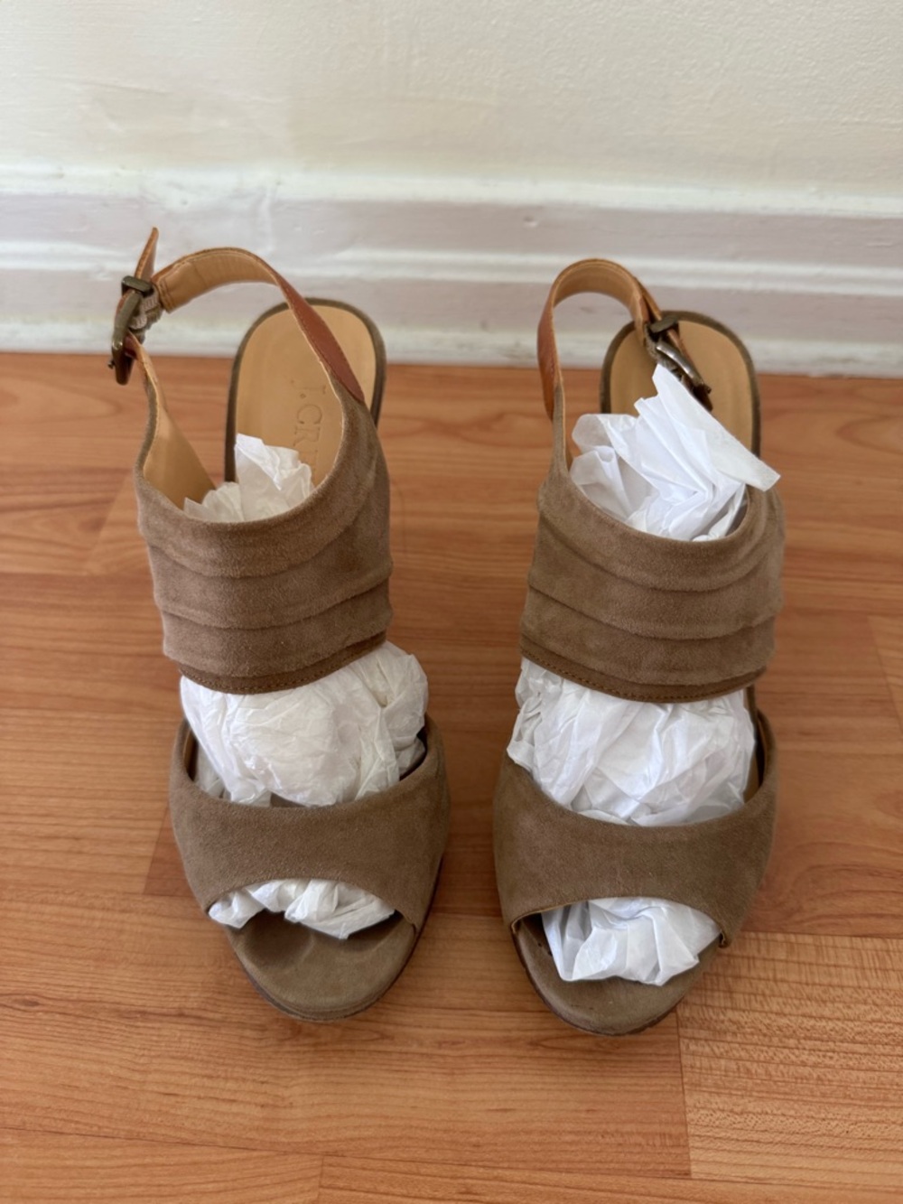 Made in Italy J. Crew Suede Slingback Heeled Sandals in Tan